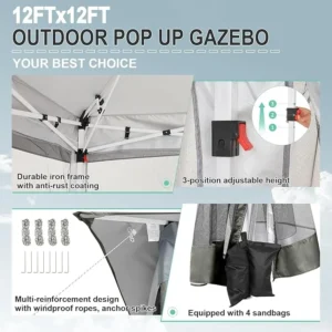 COBIZI 12x12 Pop up Gazebo on Clearance with Mosquito Netting & Sandbags