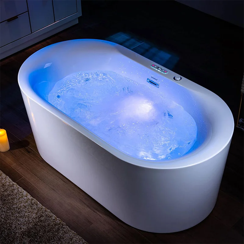 WOODBRIDGE 59" x 31-1/2" Whirlpool Water Jetted and Air Bubble Freestanding Heated Soaking Combination Bathtub with LED control panel,BJ-100
